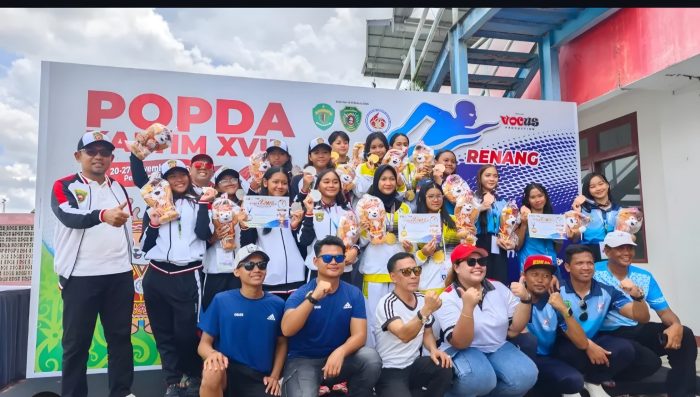 Kontingen Kukar Cabor Renang usai bertanding pada ajang POPDA Kaltim 2025.