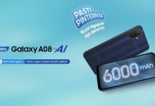 Galaxy A08 menghadirkan baterai 6.000 mAh, dalam tiga pilihan warna Dark Blue, Green, dan Silver.