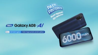 Galaxy A08 menghadirkan baterai 6.000 mAh, dalam tiga pilihan warna Dark Blue, Green, dan Silver.
